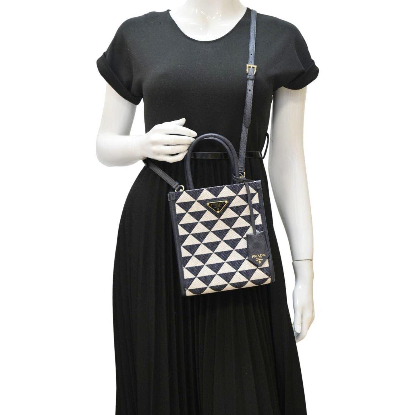 Triangolo Jacquard Symbole Tote Crossbody Bag Navy Blue Mini