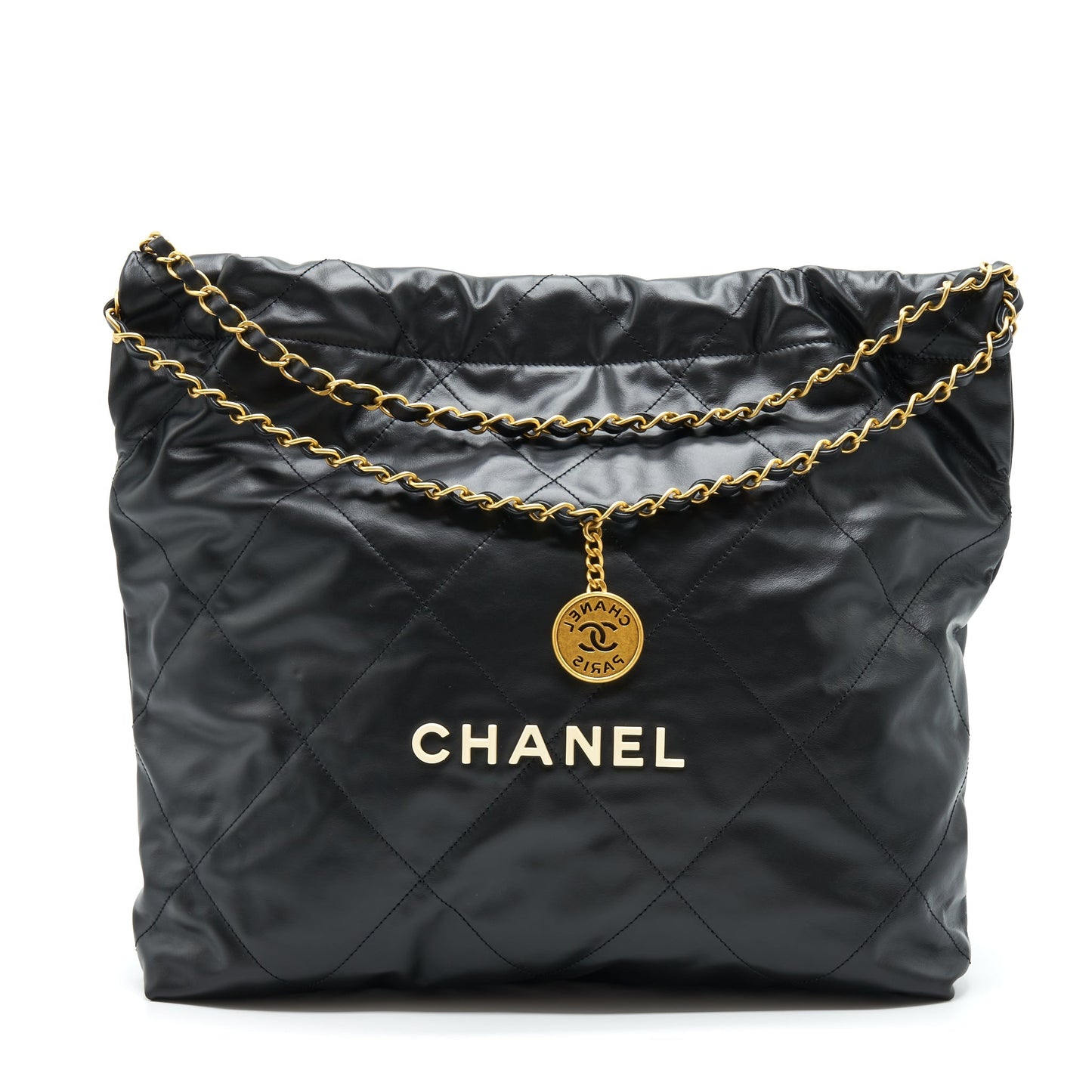 Chanel 22 Shiny Calfskin GHW Microchip Black Handbag