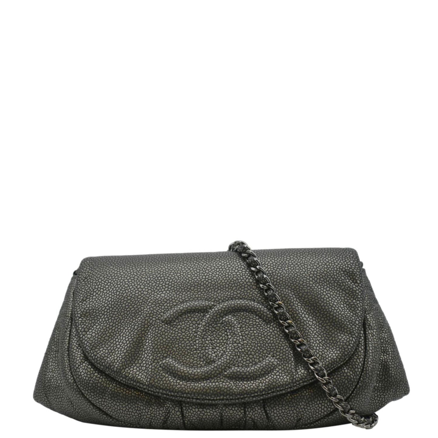 Chanel Half Moon Caviar on Leather Gray Wallet Case