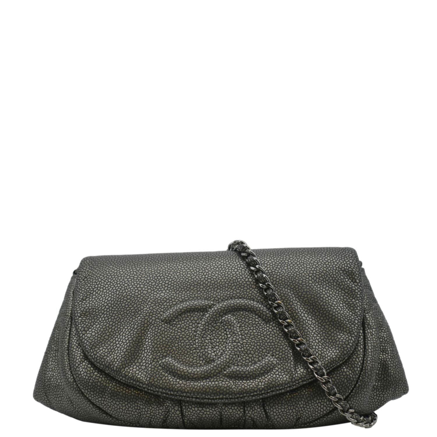 Chanel Half Moon Caviar on Leather Gray Wallet Case