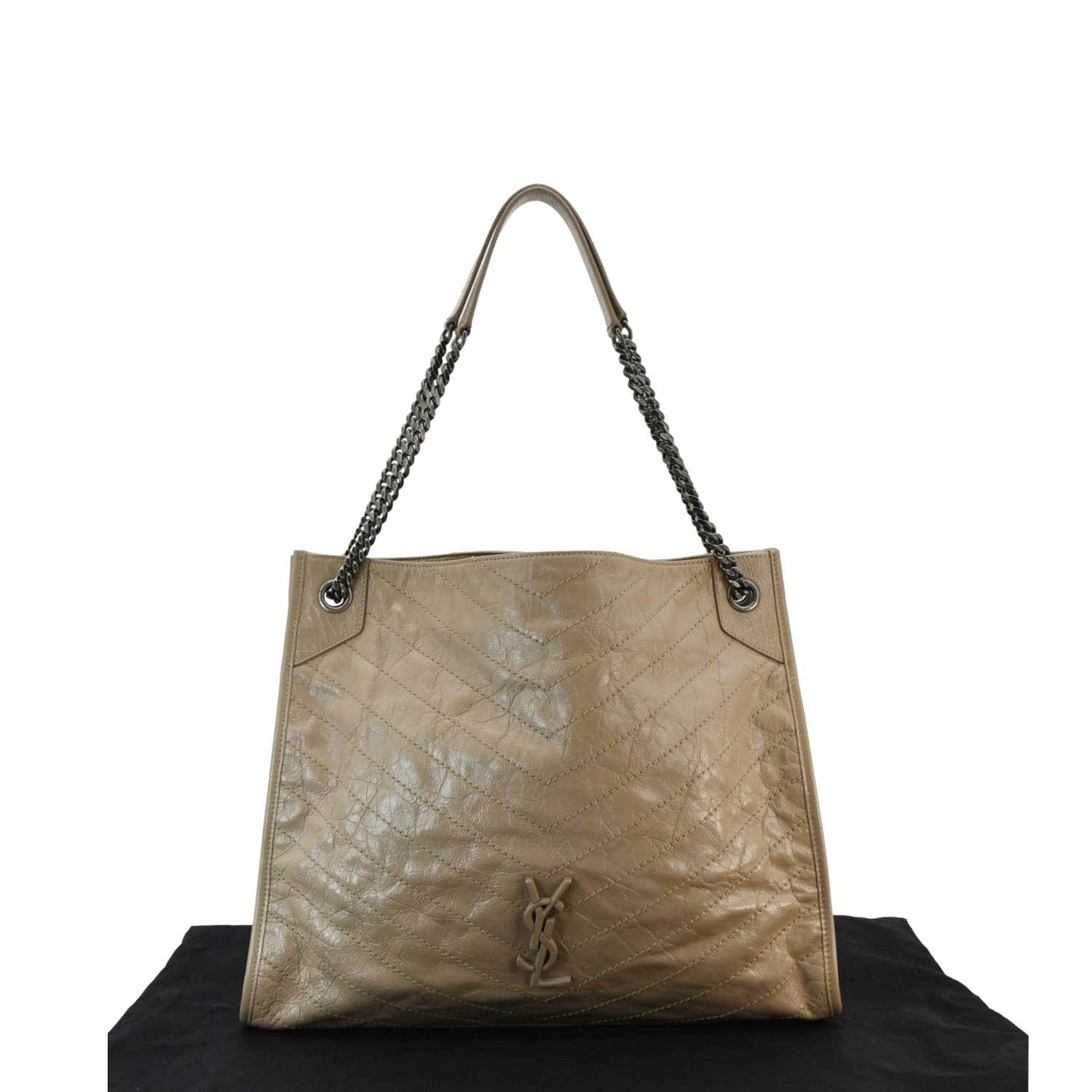 YSL Saint Laurent Yves Niki Shopping Tote Bag Leather Brown