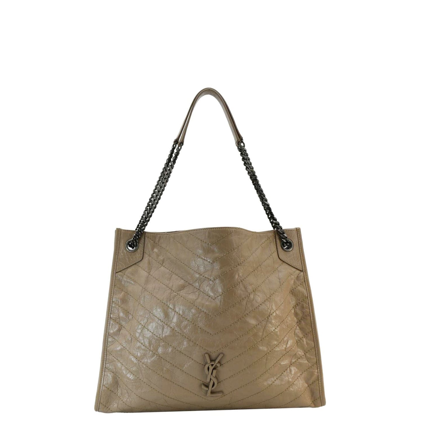YSL Saint Laurent Yves Niki Shopping Tote Bag Leather Brown