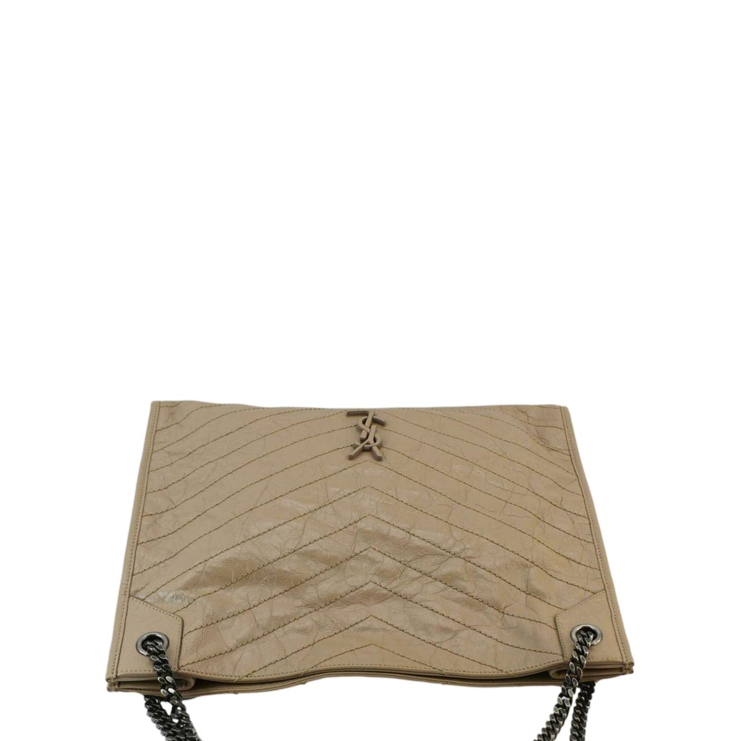 YSL Saint Laurent Yves Niki Shopping Tote Bag Leather Brown
