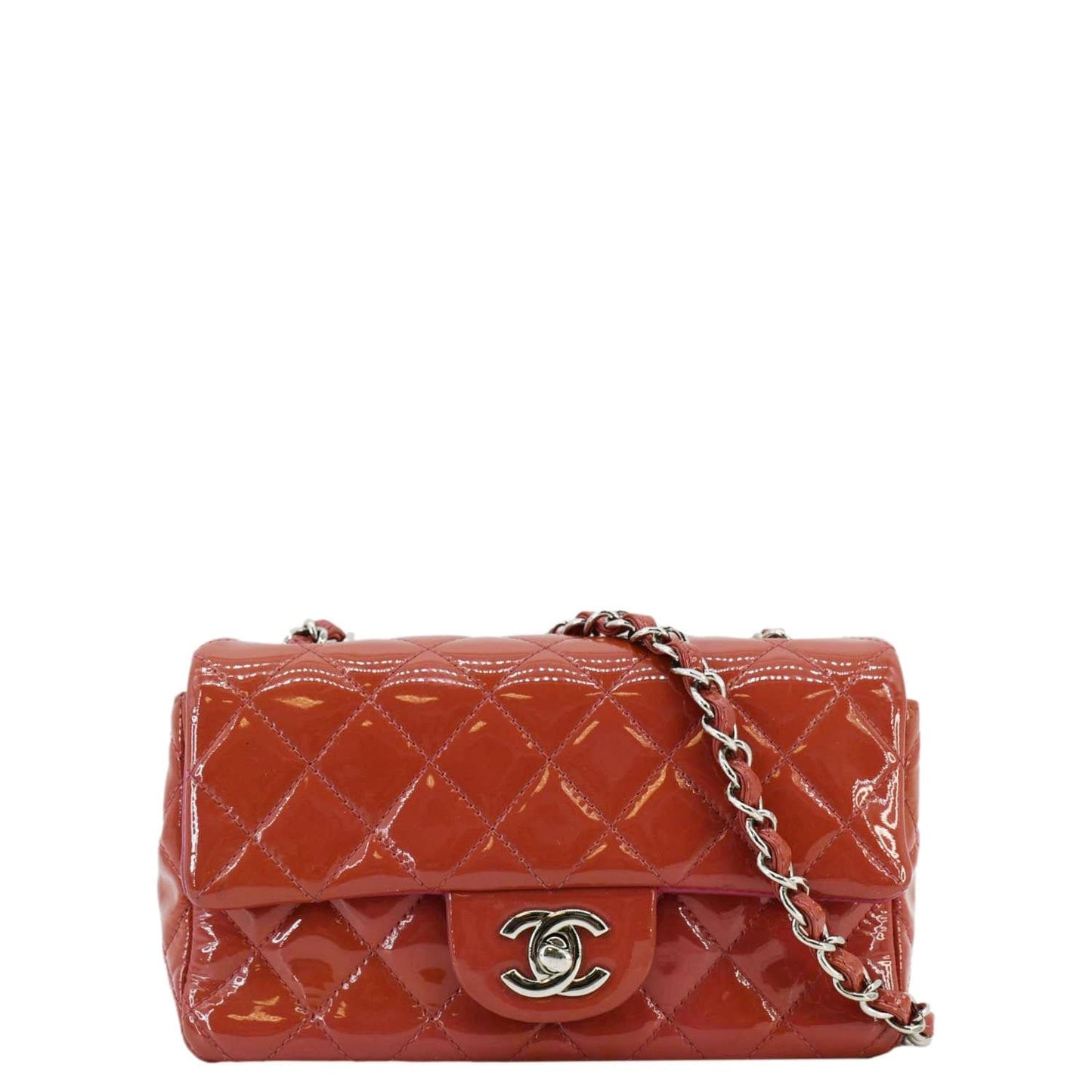 Chanel CC Rectangular Flap Quilted Patent Leather Red Travel Bag