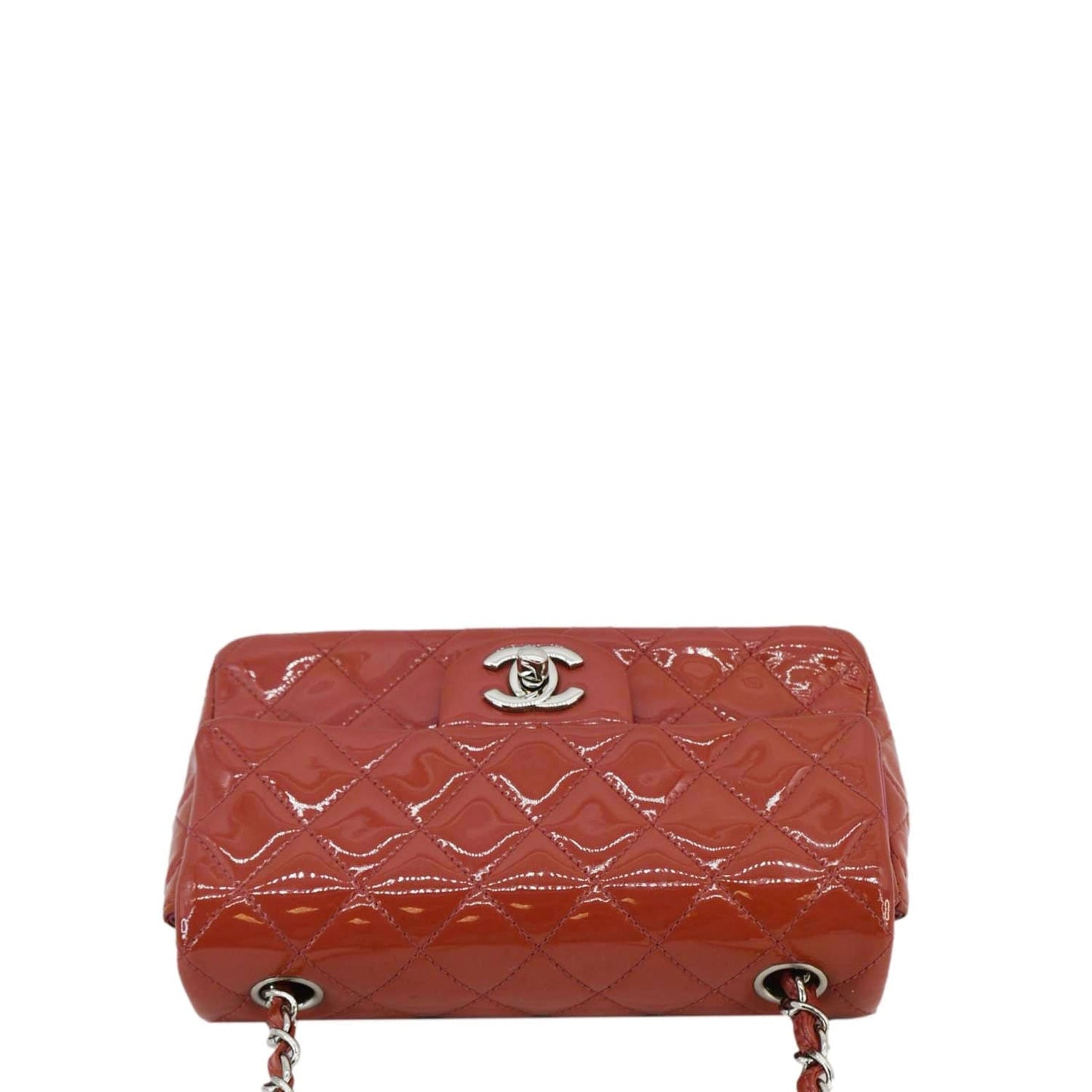 Chanel CC Rectangular Flap Quilted Patent Leather Red Travel Bag