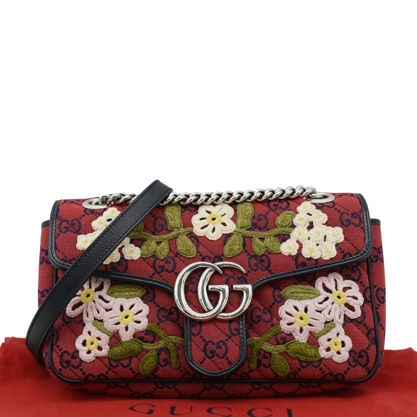 Gucci Marmont Floral Embroidered Crossbody Bag Canvas