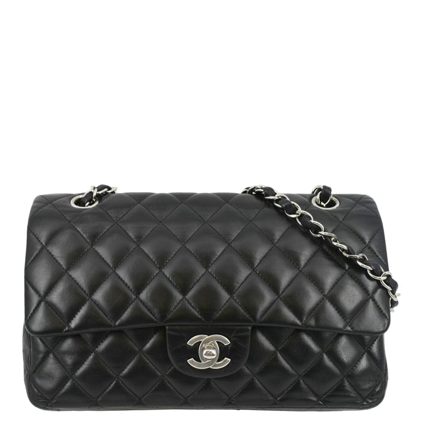 Chanel Classic Double Flap Leather Black Travel Bag Flap Black