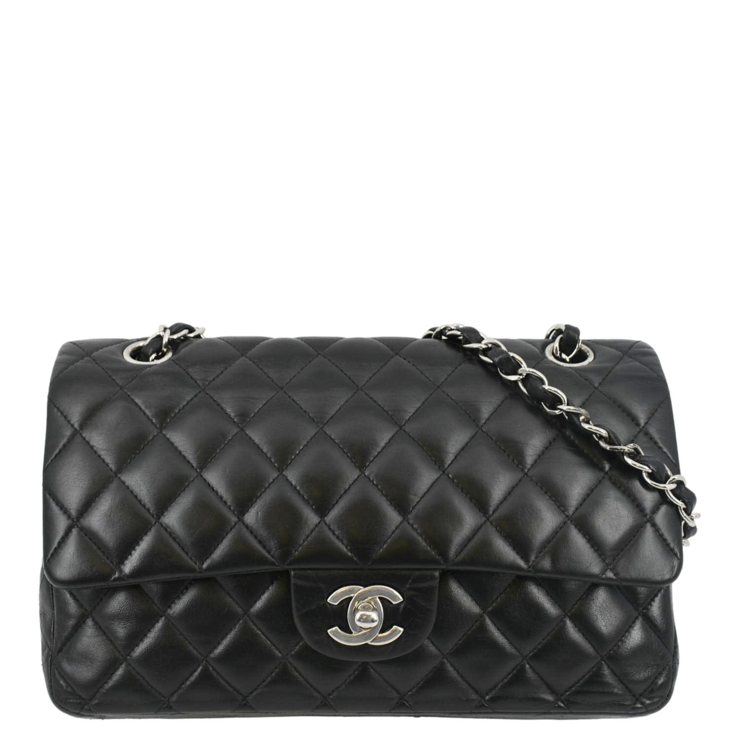 Chanel Classic Double Flap Leather Black Travel Bag Flap Black
