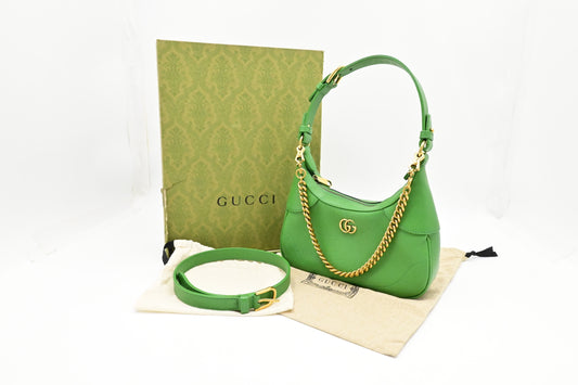 Gucci Aphrodite Leather Green Small Shoulder Bag