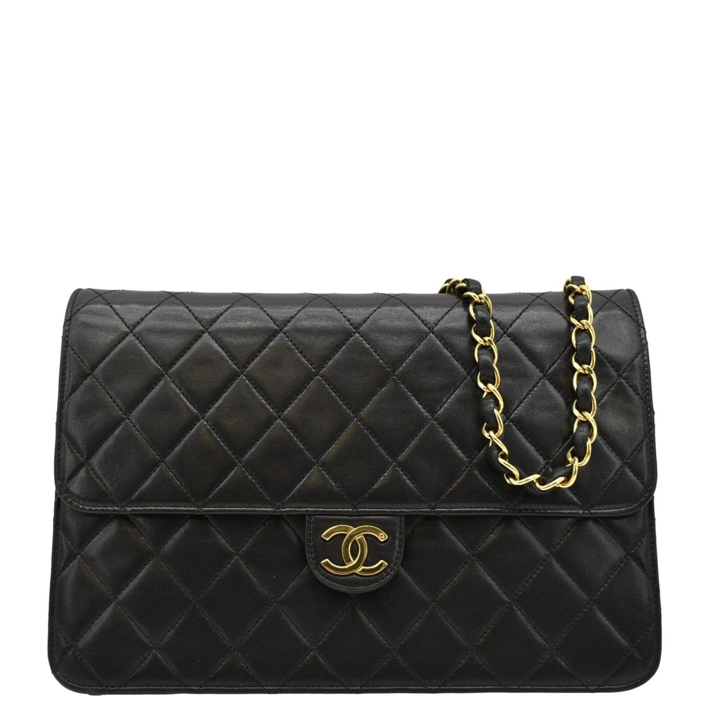 Chanel Half Flap Quilted Leather Black Travel Bag