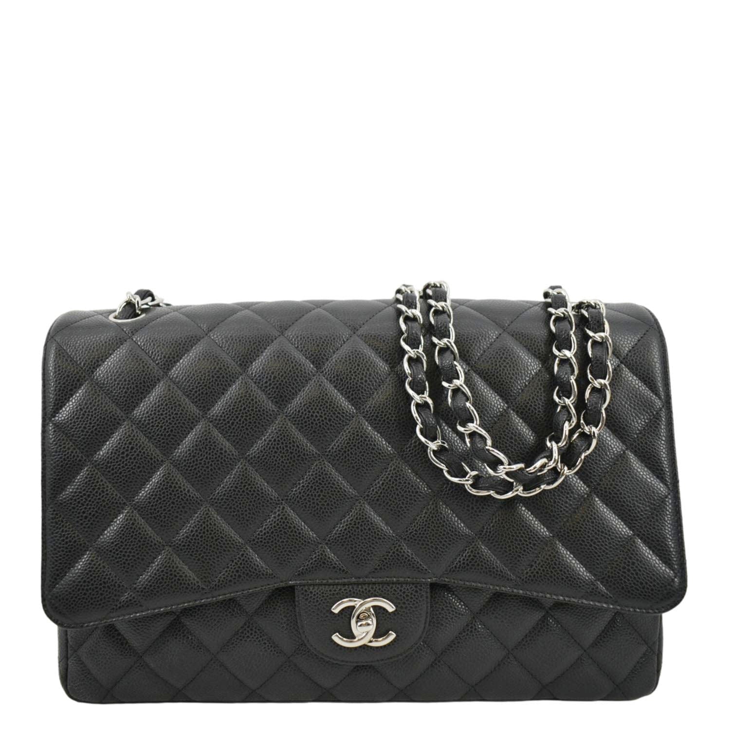 Chanel Classic Maxi Single Flap Quilted Leather Black Travel Bag