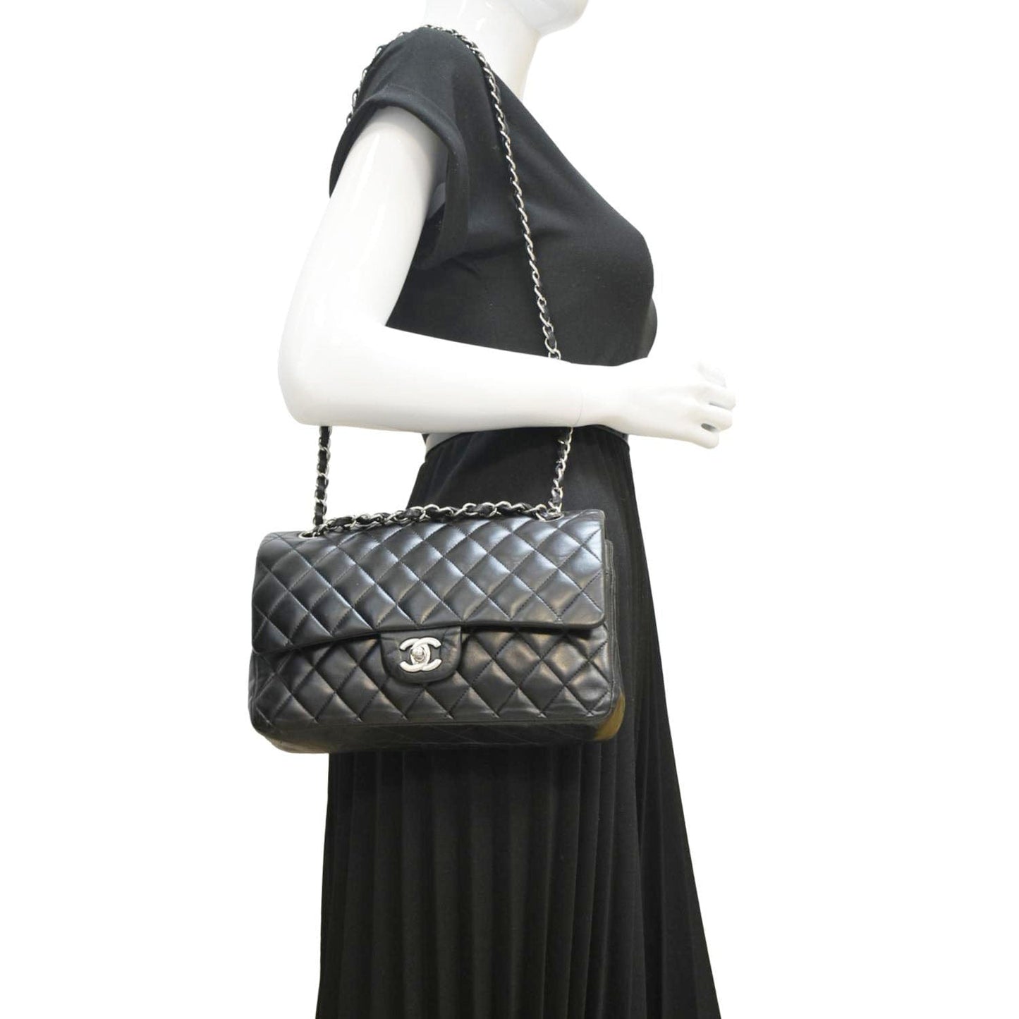 Chanel Classic Double Flap Leather Black Travel Bag Flap Black