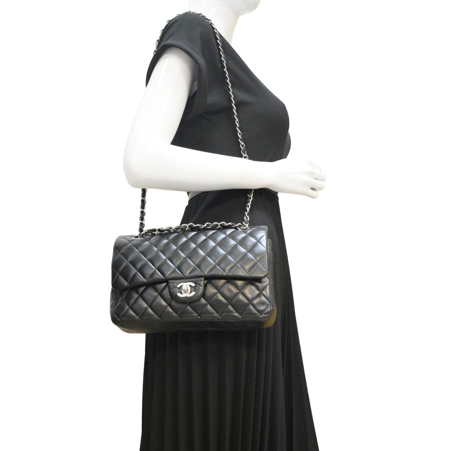 Chanel Classic Double Flap Leather Black Travel Bag Flap Black