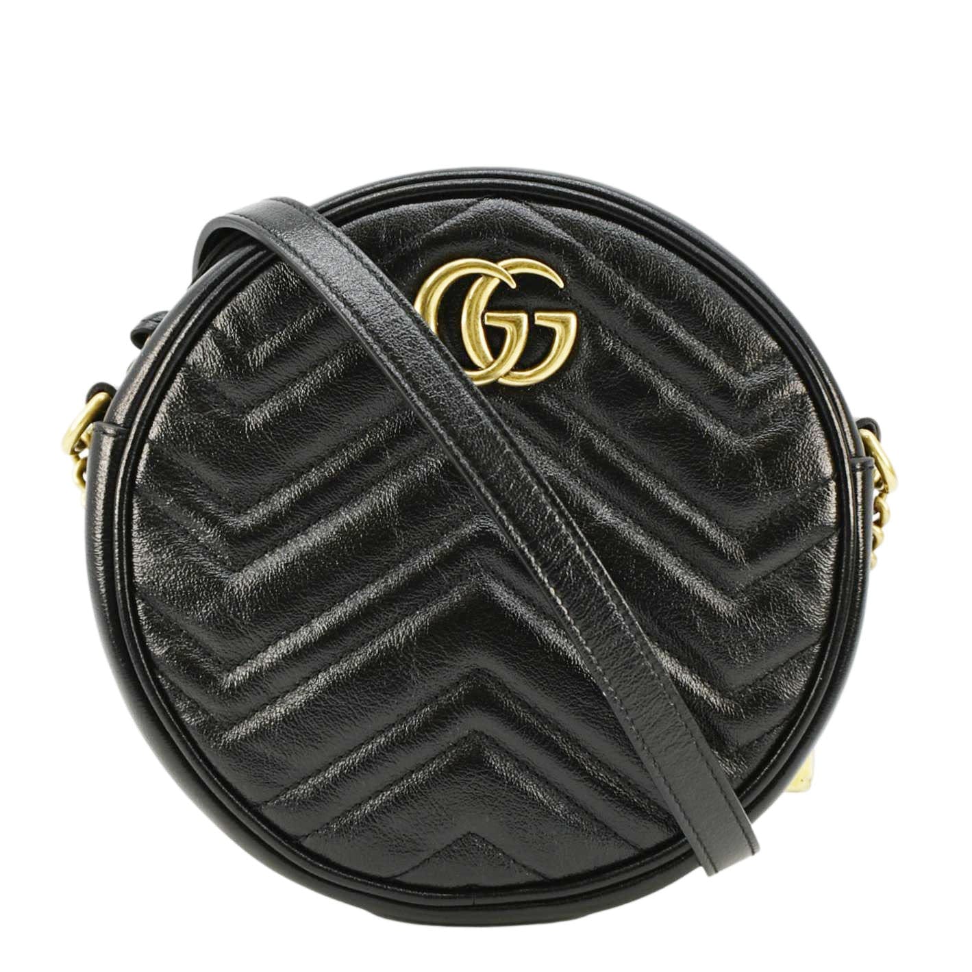Gucci Marmont Round Crossbody Bag Leather Black Round 550155