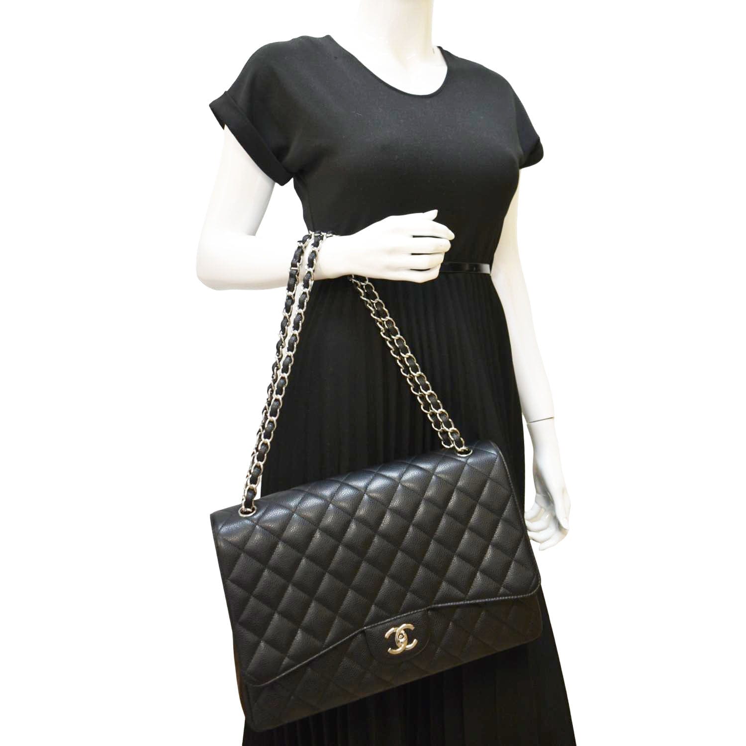 Chanel Classic Maxi Single Flap Quilted Leather Black Travel Bag