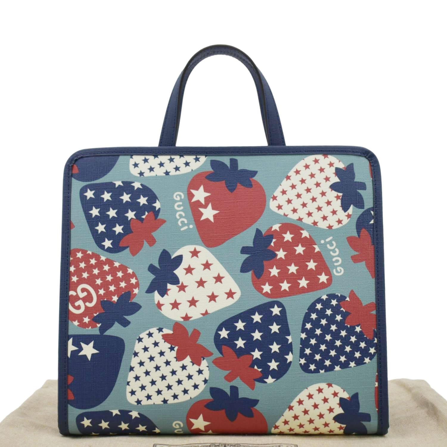 Gucci Children Strawberry Star Tote Bag Canvas Blue