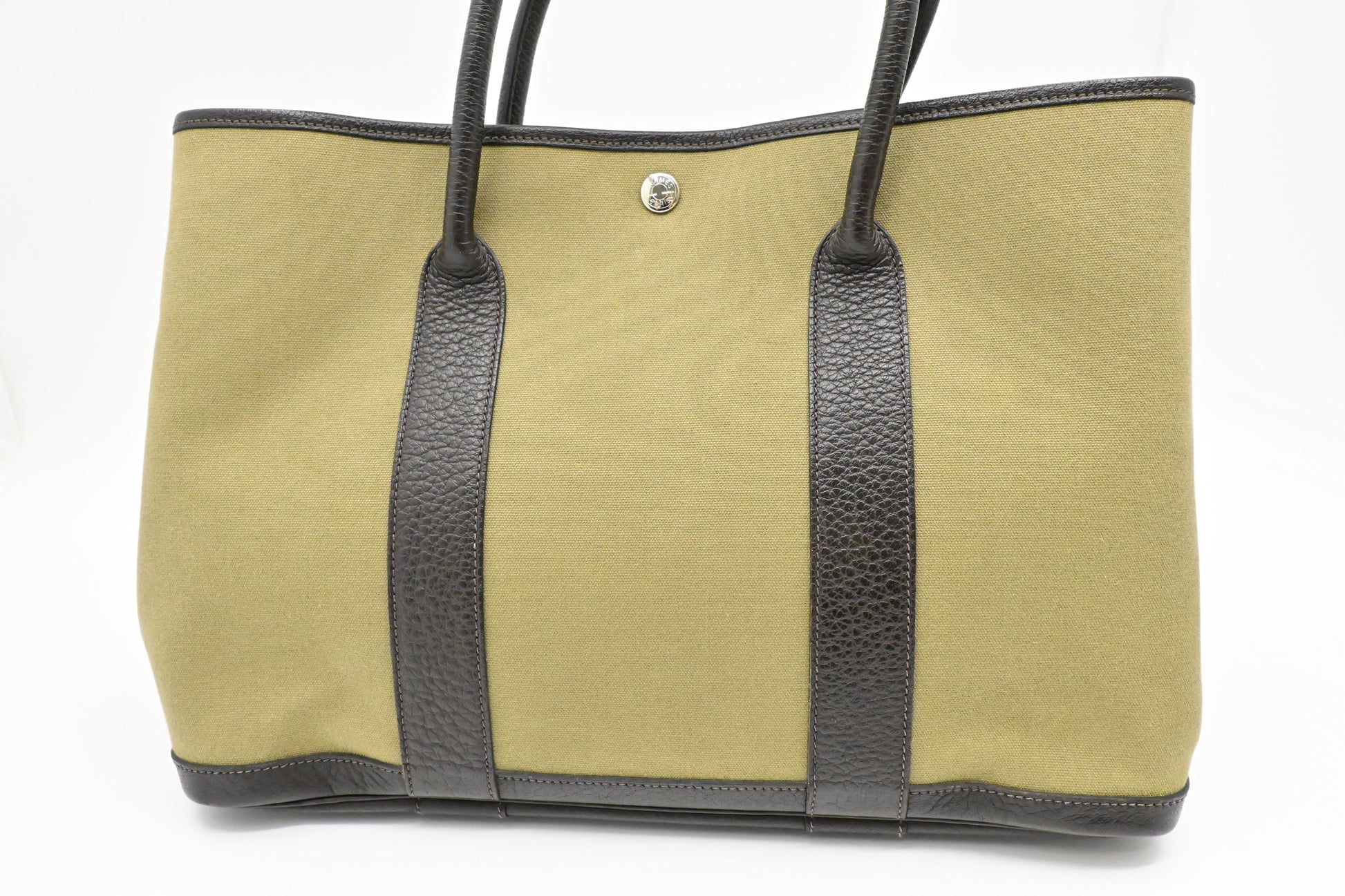Hermes Garden Party In Handbag Canvas Green Travel Bag