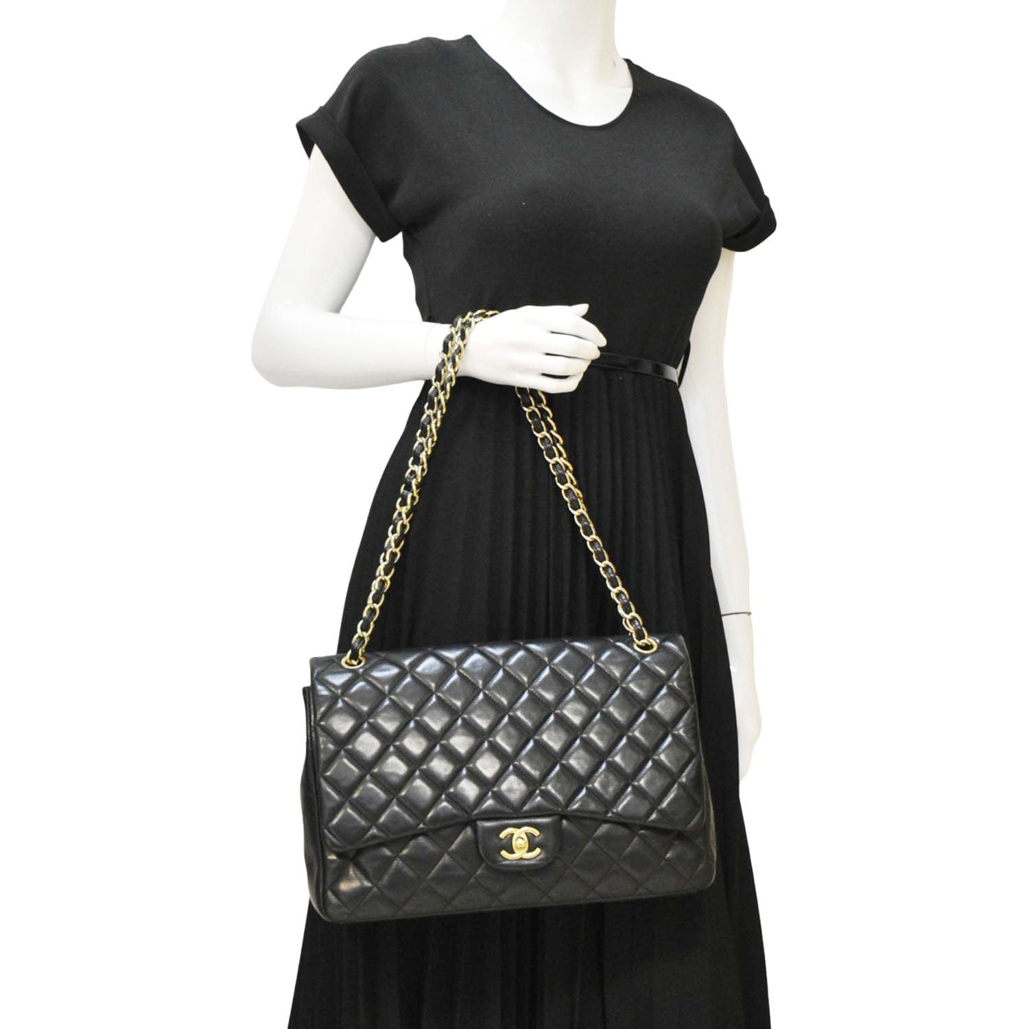 Chanel Maxi Classic Single Flap Quilted Leather Black Travel Bag