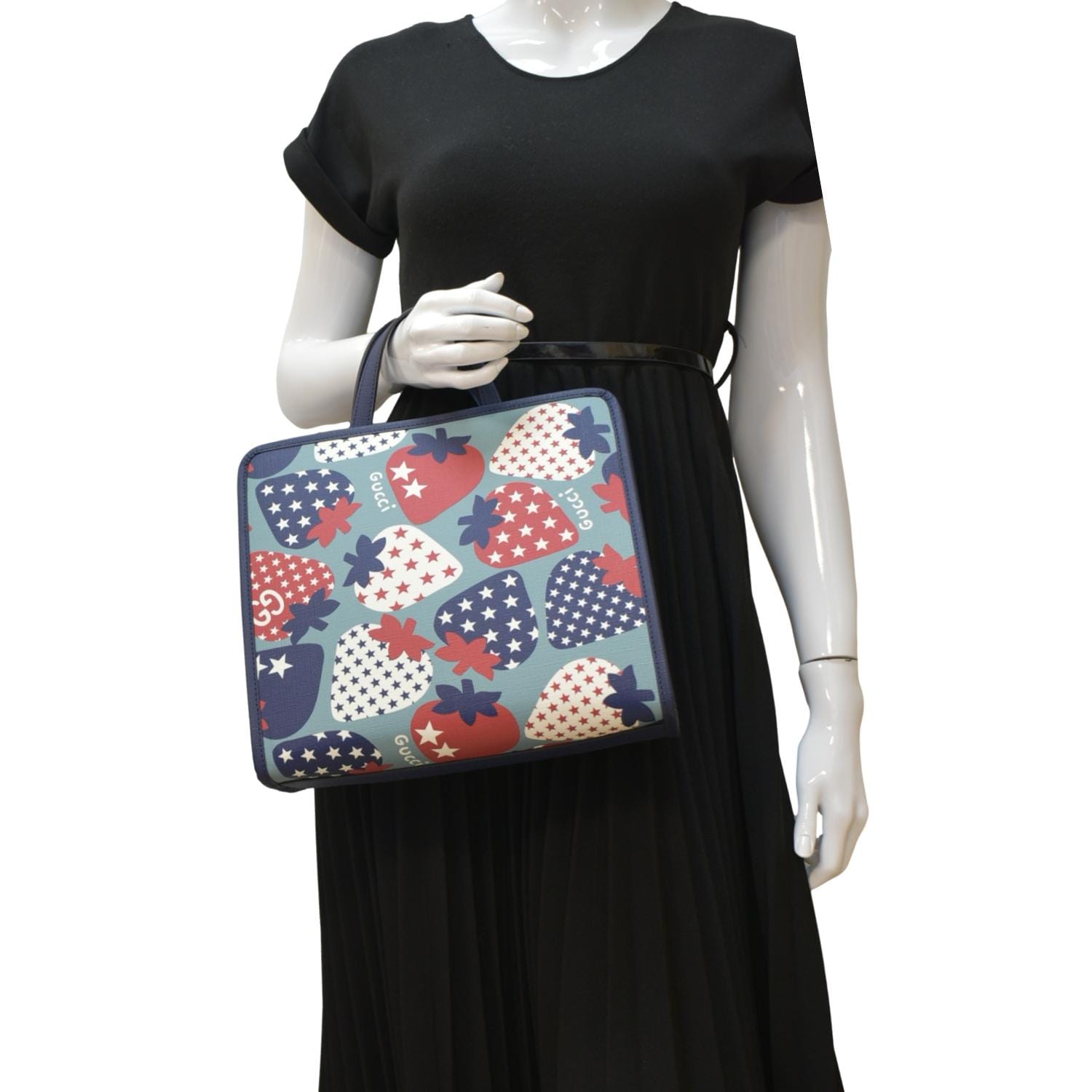 Gucci Children Strawberry Star Tote Bag Canvas Blue