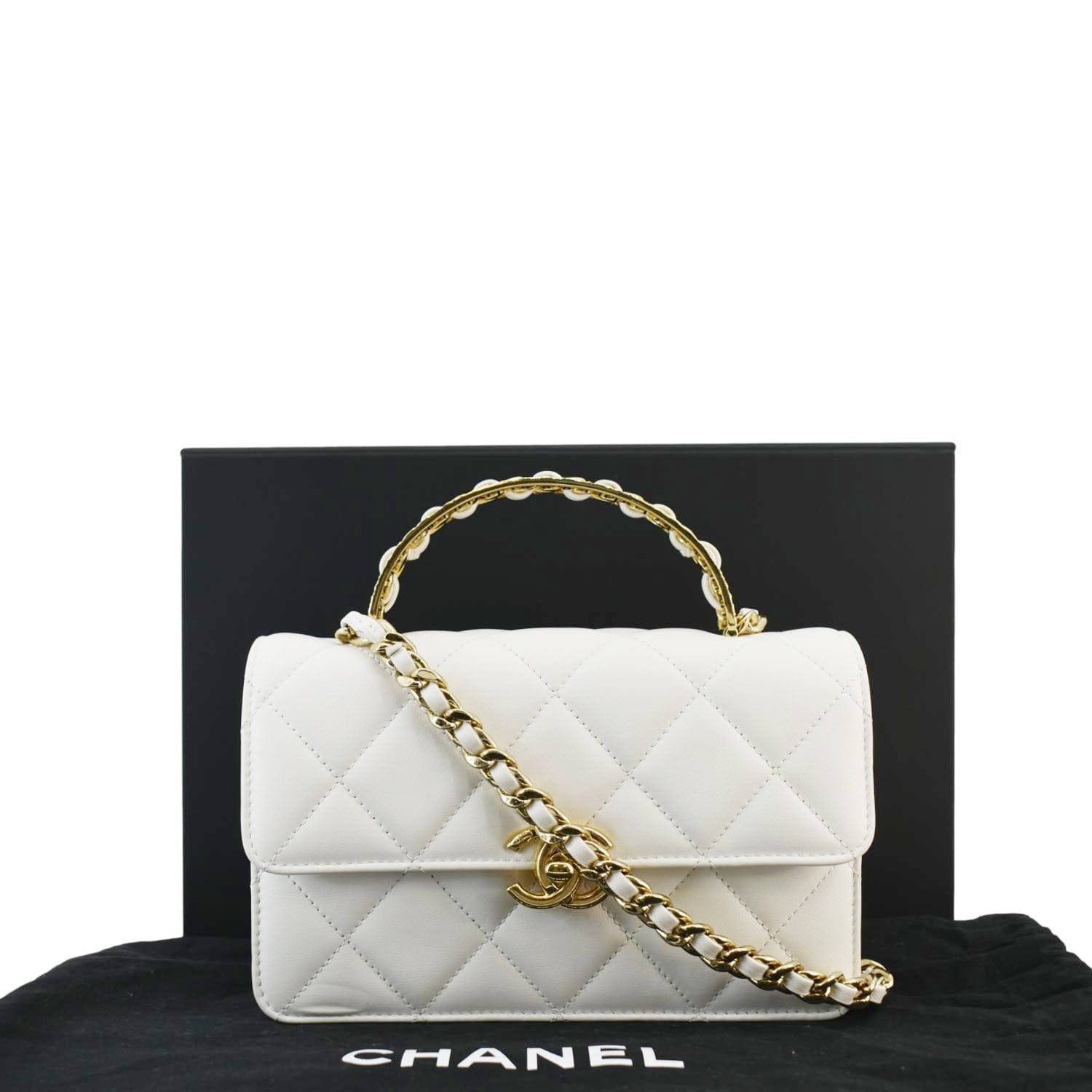 Chanel Top Handle Flap Quilted Leather White Travel Bag