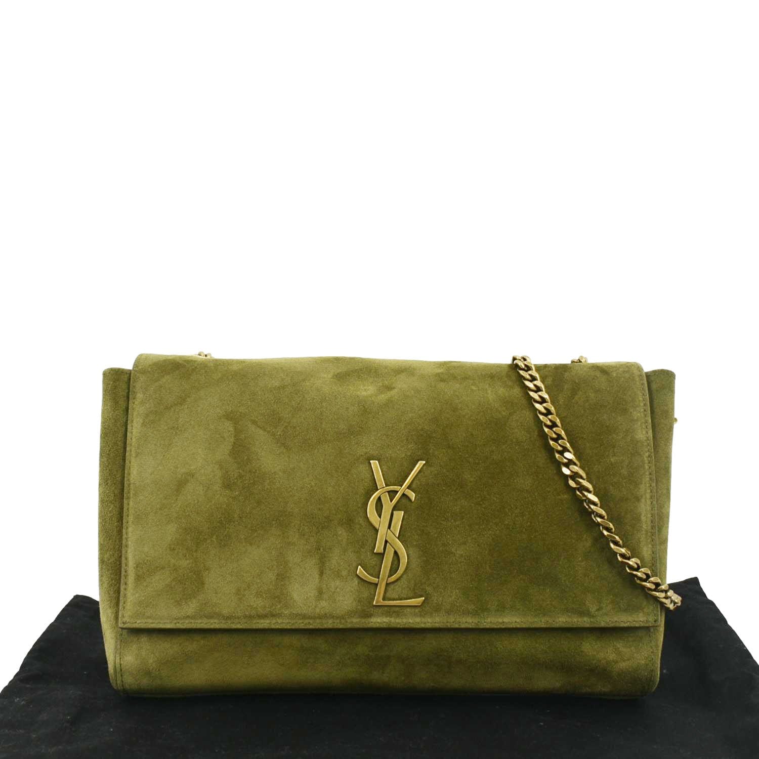 YSL Saint Laurent Yves Kate Reversible Shoulder Bag Grassy Suede Green