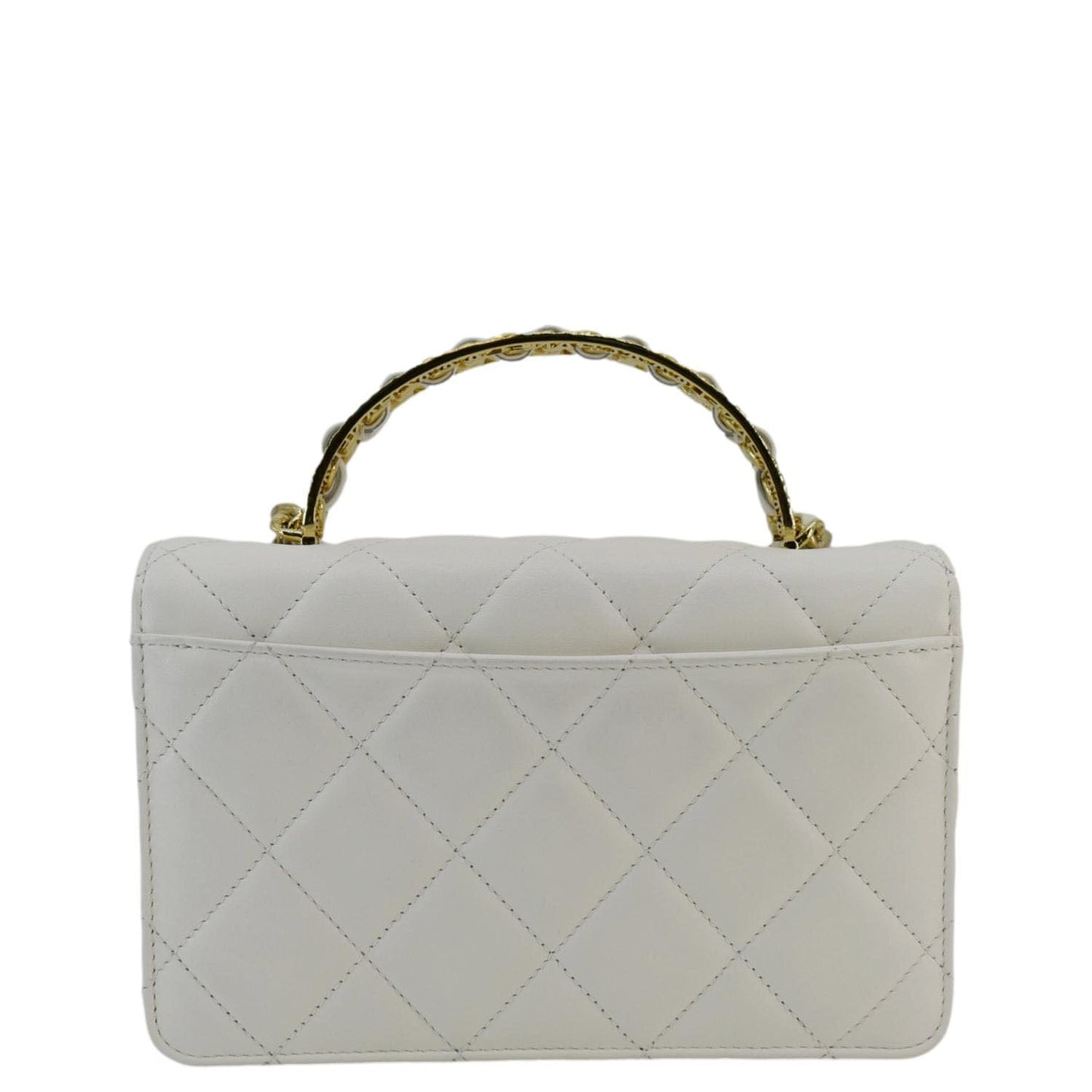 Chanel Top Handle Flap Quilted Leather White Travel Bag