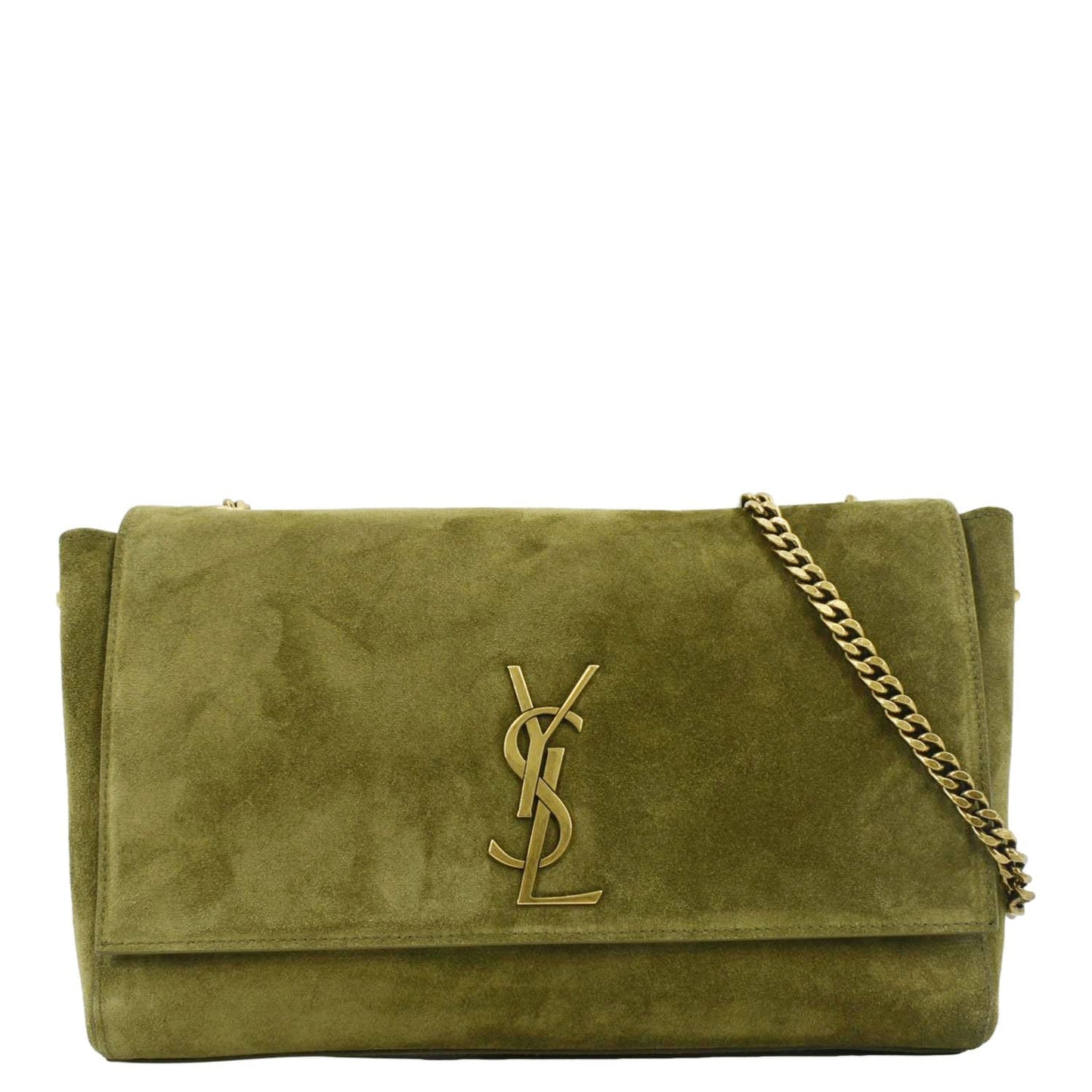 YSL Saint Laurent Yves Kate Reversible Shoulder Bag Grassy Suede Green