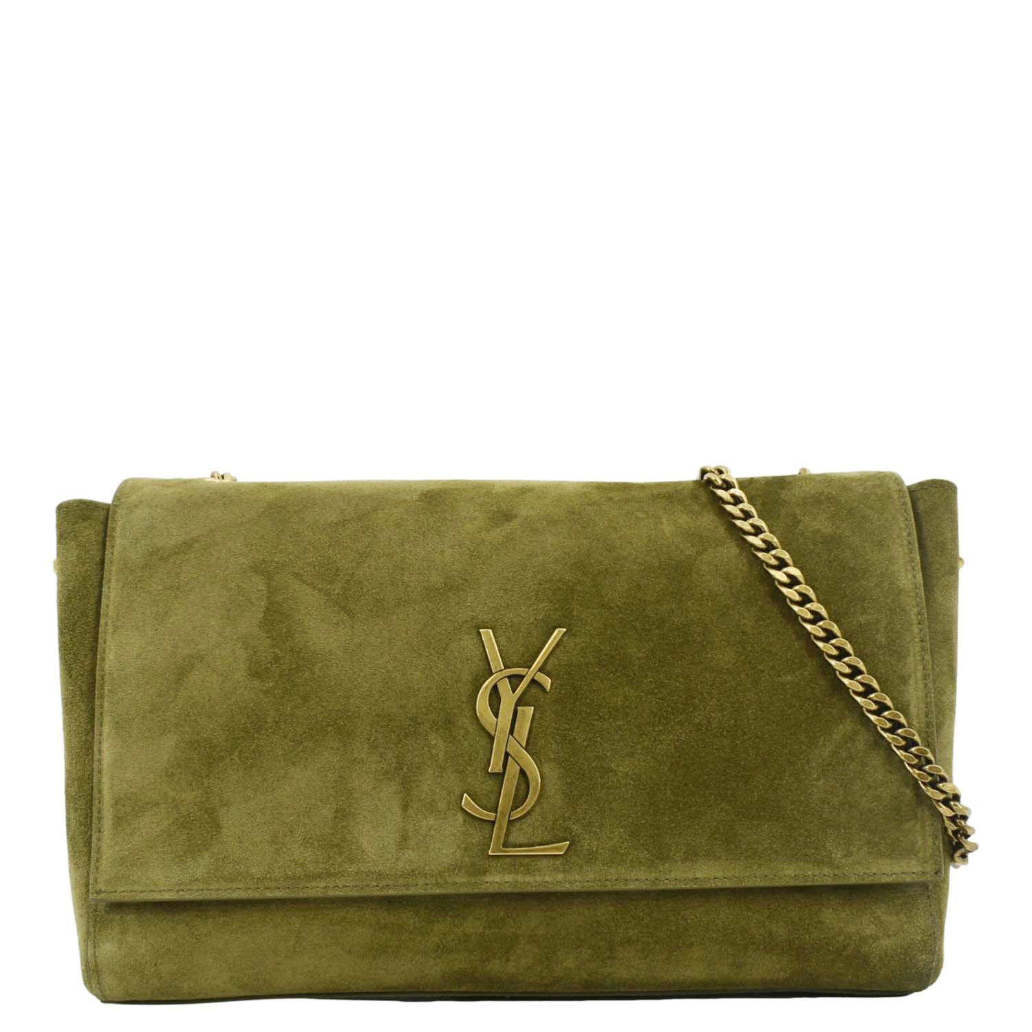 YSL Saint Laurent Yves Kate Reversible Shoulder Bag Grassy Suede Green