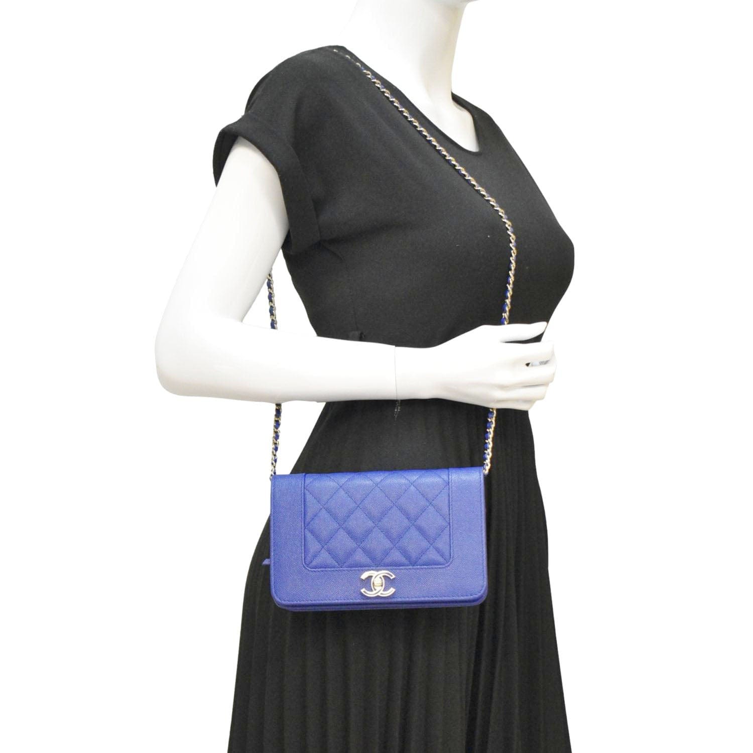 Chanel Mademoiselle Flap Quilted Leather Blue Travel Bag