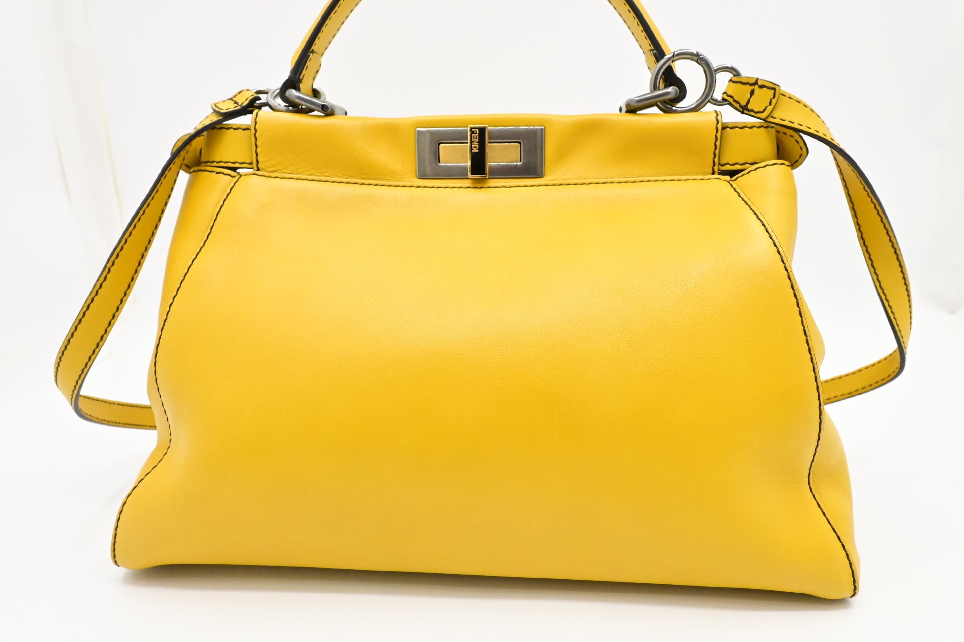 Fendi Peekaboo In Handbag Leather Yellow Medium Travel Bag