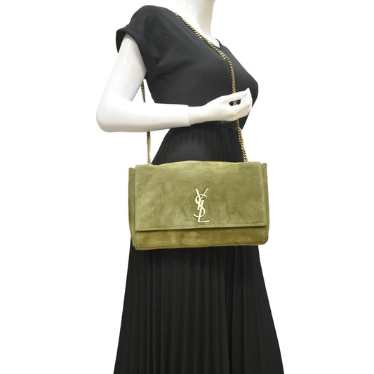 YSL Saint Laurent Yves Kate Reversible Shoulder Bag Grassy Suede Green