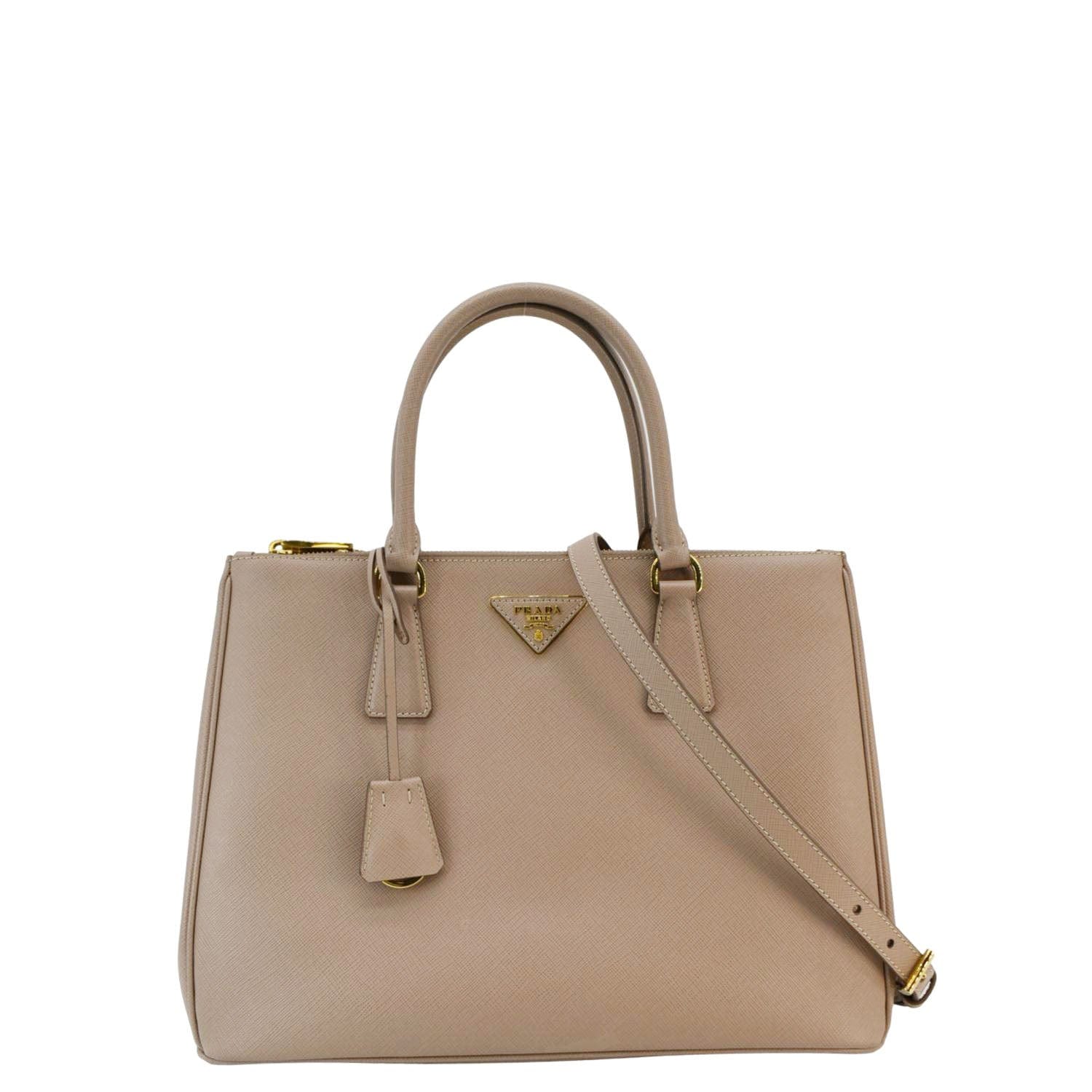 Prada Galleria Double Tote Bag Cameo Leather Saffiano Medium