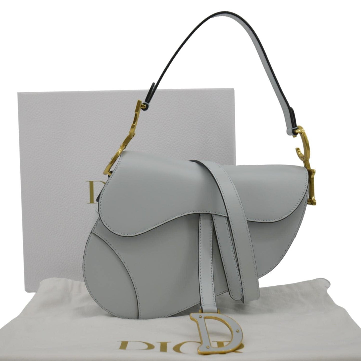 Dior Saddle Smooth Calfskin Satchel Bag Placid Leather Blue Travel Bag