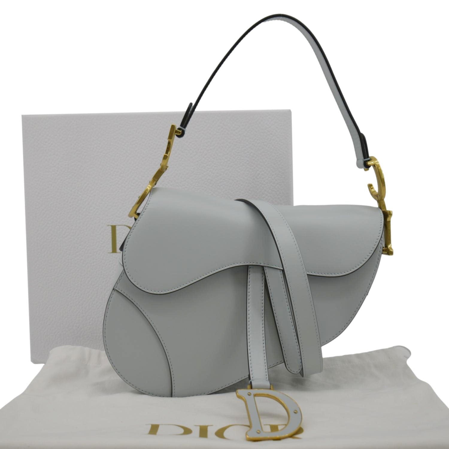 Dior Saddle Smooth Calfskin Satchel Bag Placid Leather Blue Travel Bag
