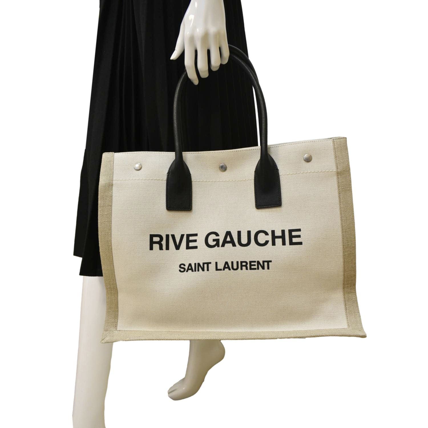 YSL Saint Laurent Yves Rive Gauche Linen Tote Griege Leather Small Tote Bag