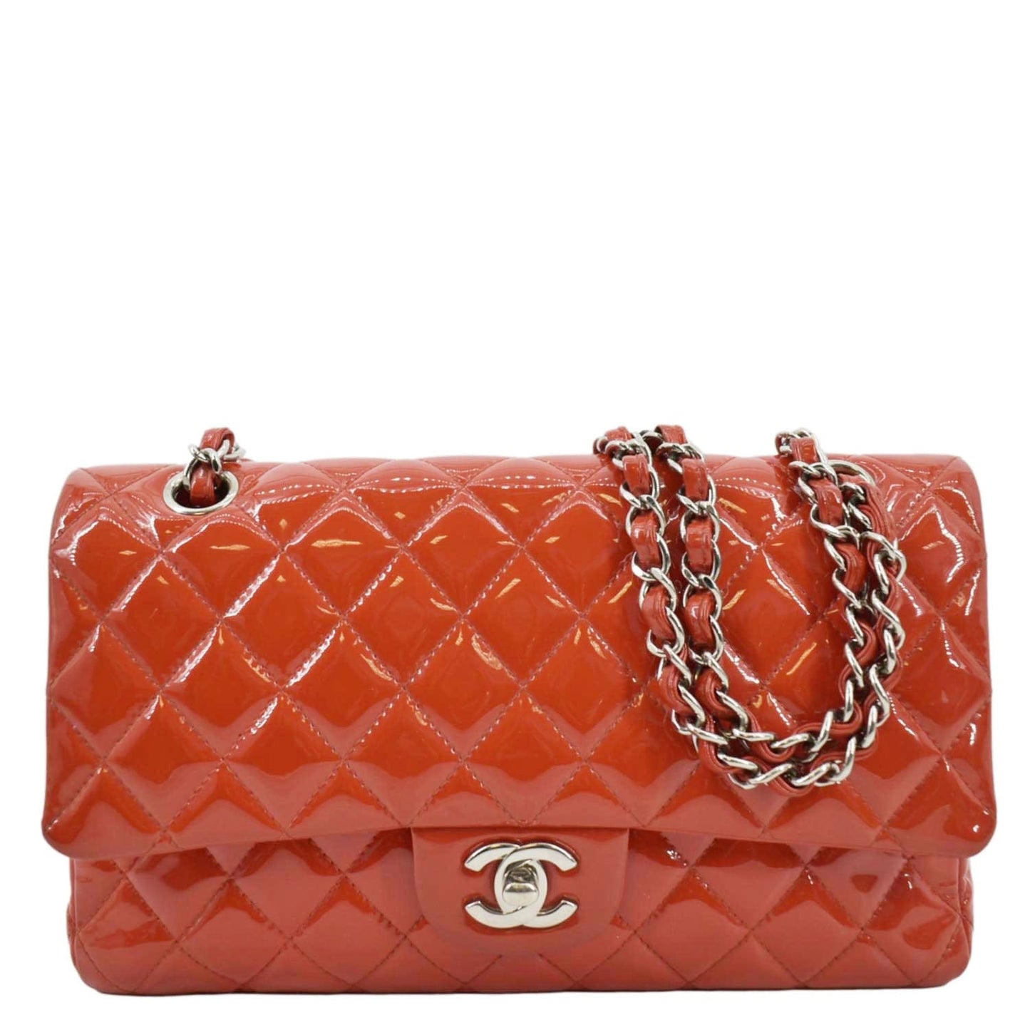 Chanel Jumbo Flap Quilted Patent Leather Red Travel Bag