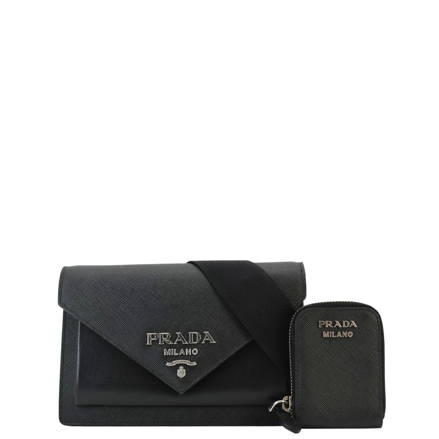 Prada City Envelope Crossbody Bag Leather Saffiano Black