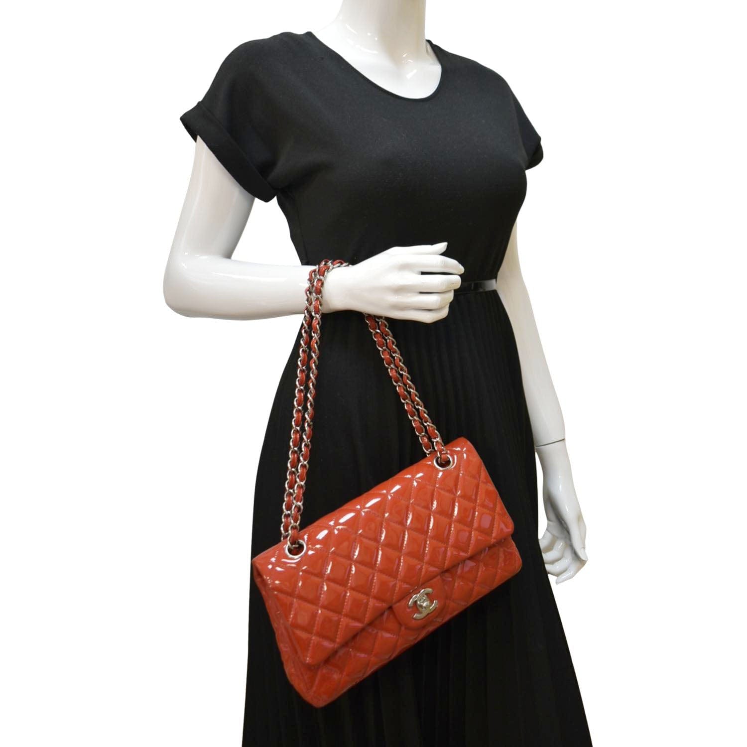 Chanel Jumbo Flap Quilted Patent Leather Red Travel Bag