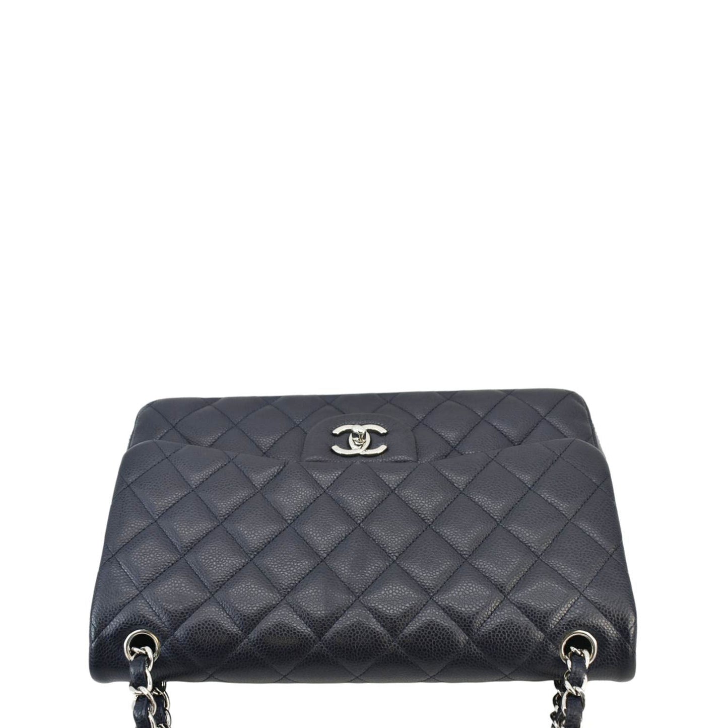 Chanel Classic Jumbo Double Flap Quilted Caviar Leather Shoulder Bag Navy Blue