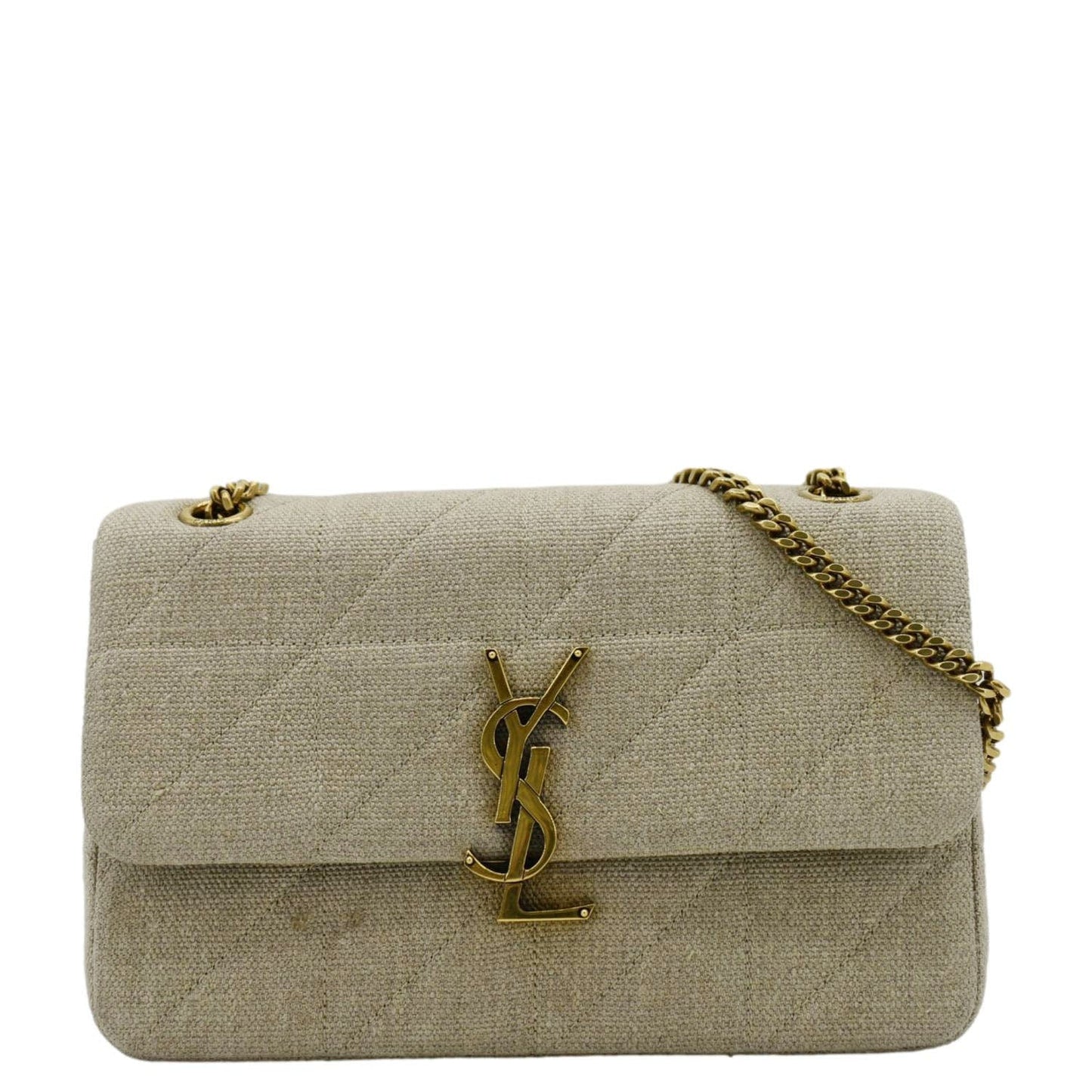 YSL Saint Laurent Yves Patchwork Jamie Jersey Wool Shoulder Bag Beige
