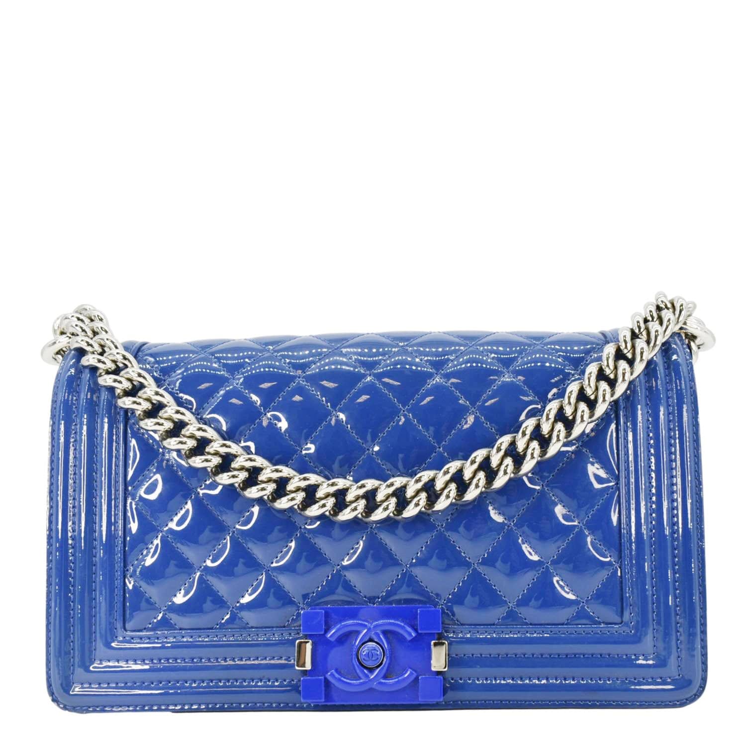Chanel Boy Flap Plexiglass Patent Leather Blue Travel Bag