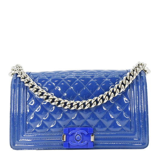 Chanel Boy Flap Plexiglass Patent Leather Blue Travel Bag