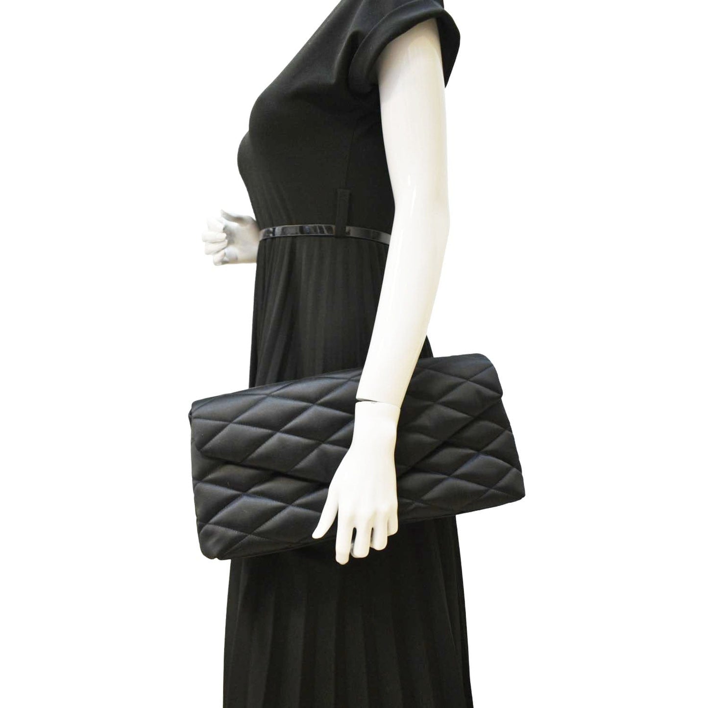 YSL Saint Laurent Yves Sade Clutch Satin Black Large Clutch Bag