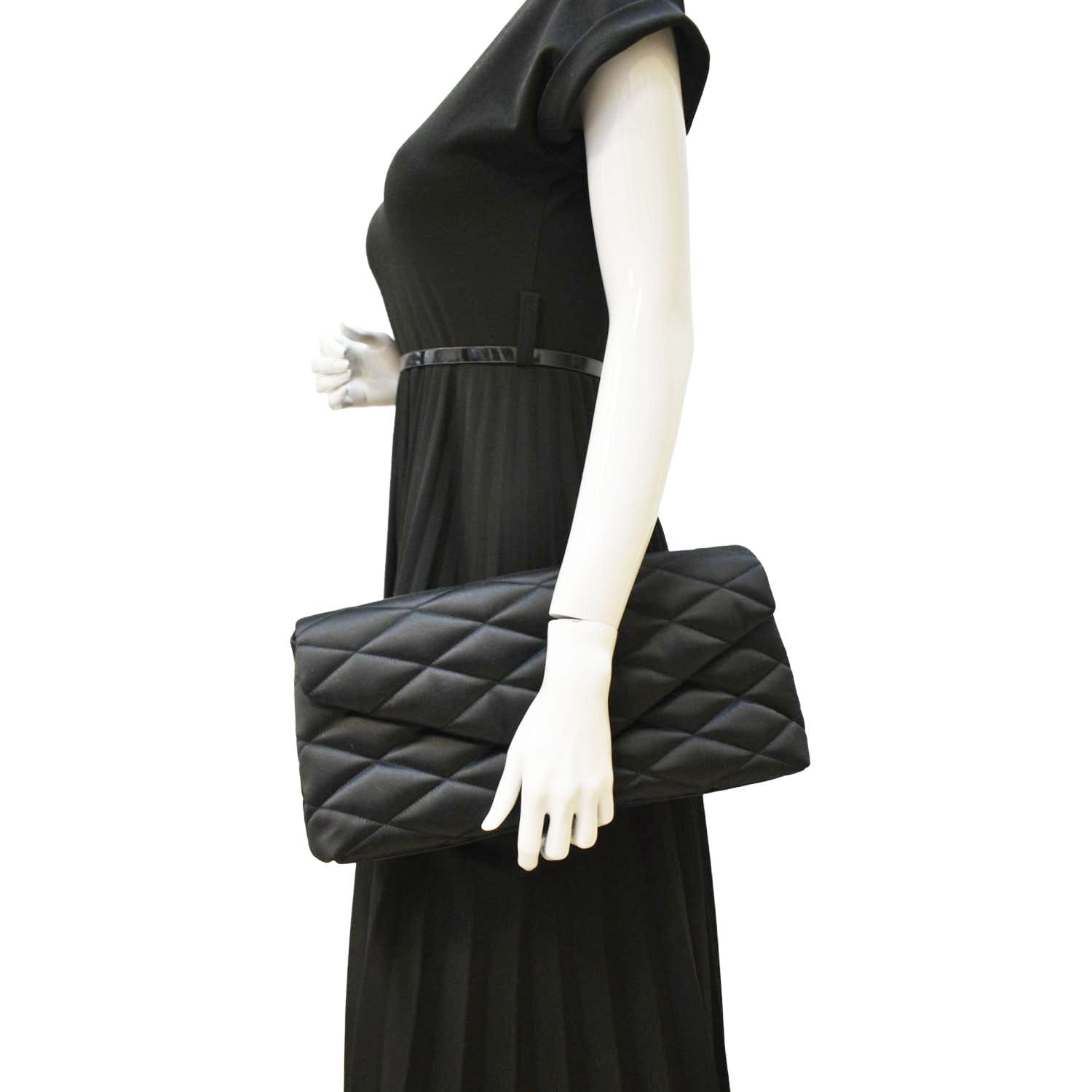 YSL Saint Laurent Yves Sade Clutch Satin Black Large Clutch Bag