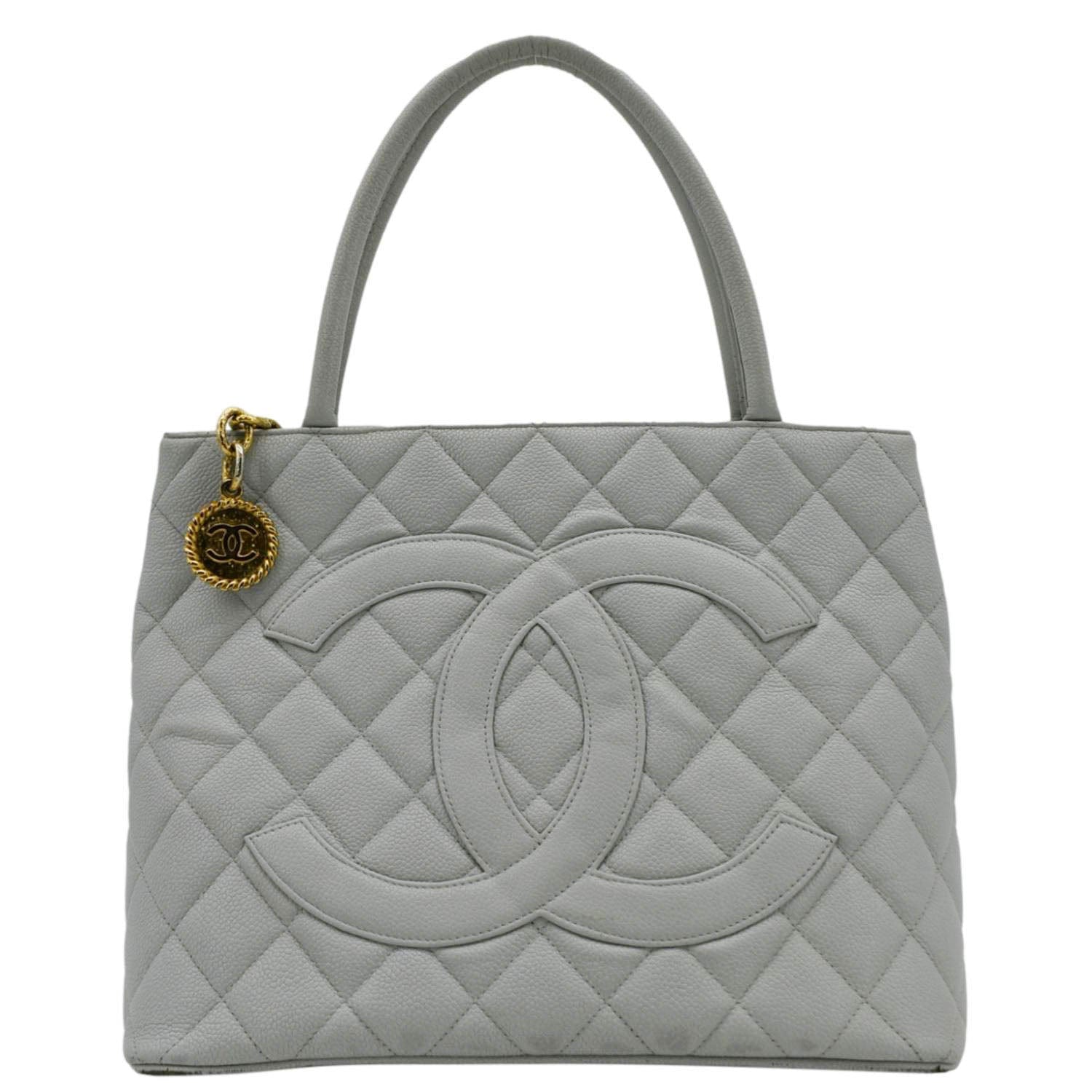Chanel Medallion Quilted Caviar Light Leather White Blue Travel Bag