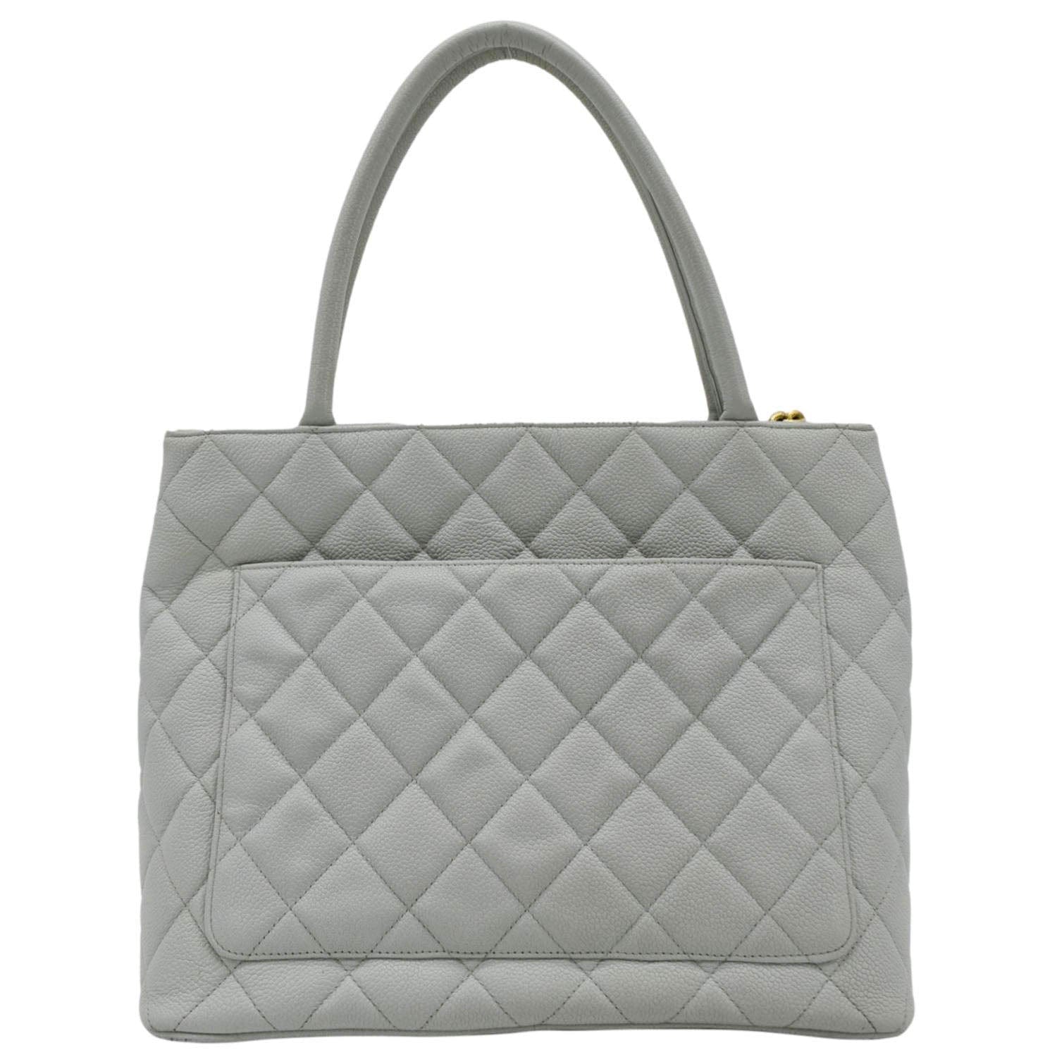 Chanel Medallion Quilted Caviar Light Leather White Blue Travel Bag