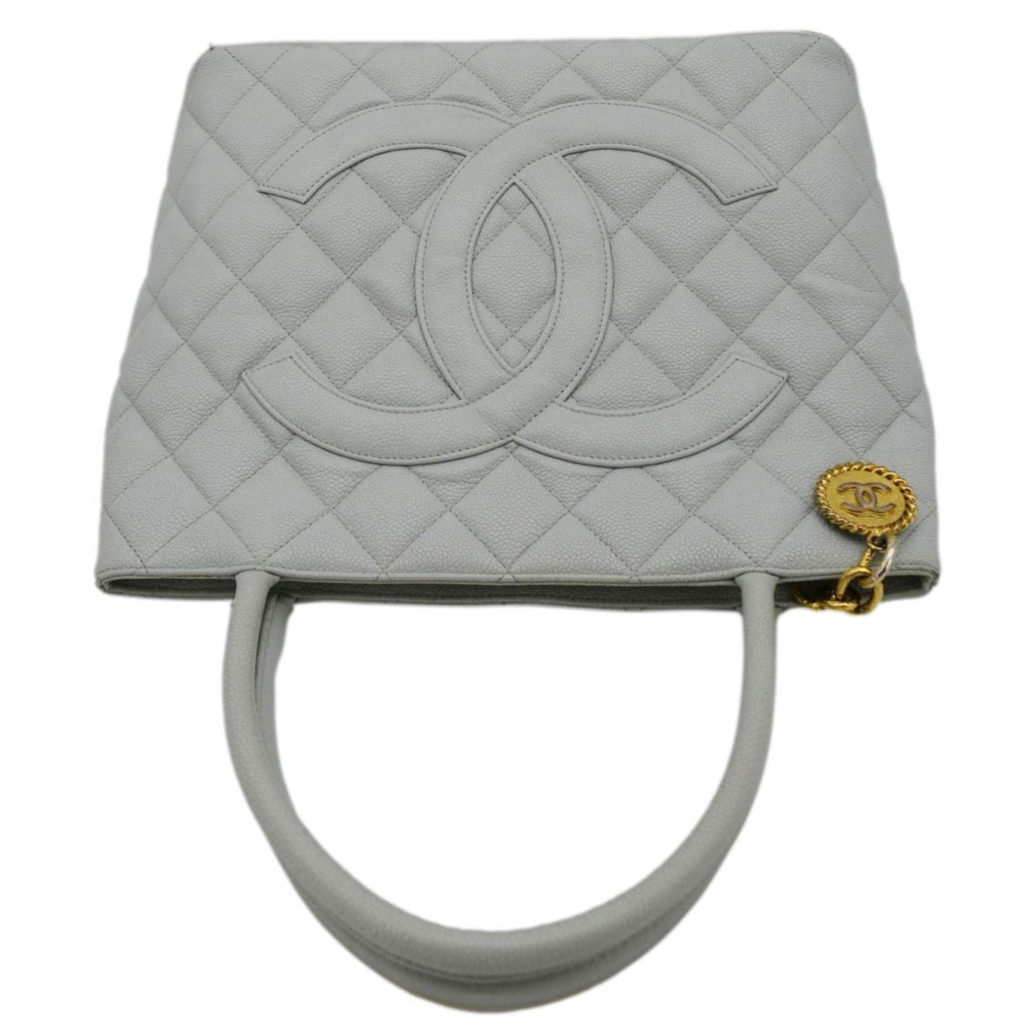 Chanel Medallion Quilted Caviar Light Leather White Blue Travel Bag