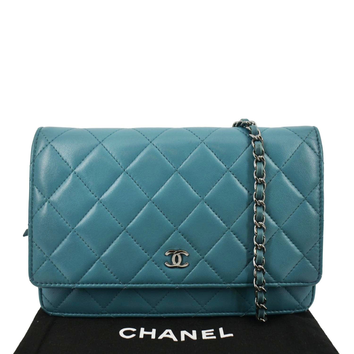 Chanel WOC Quilted Light Leather Blue Wallet Case