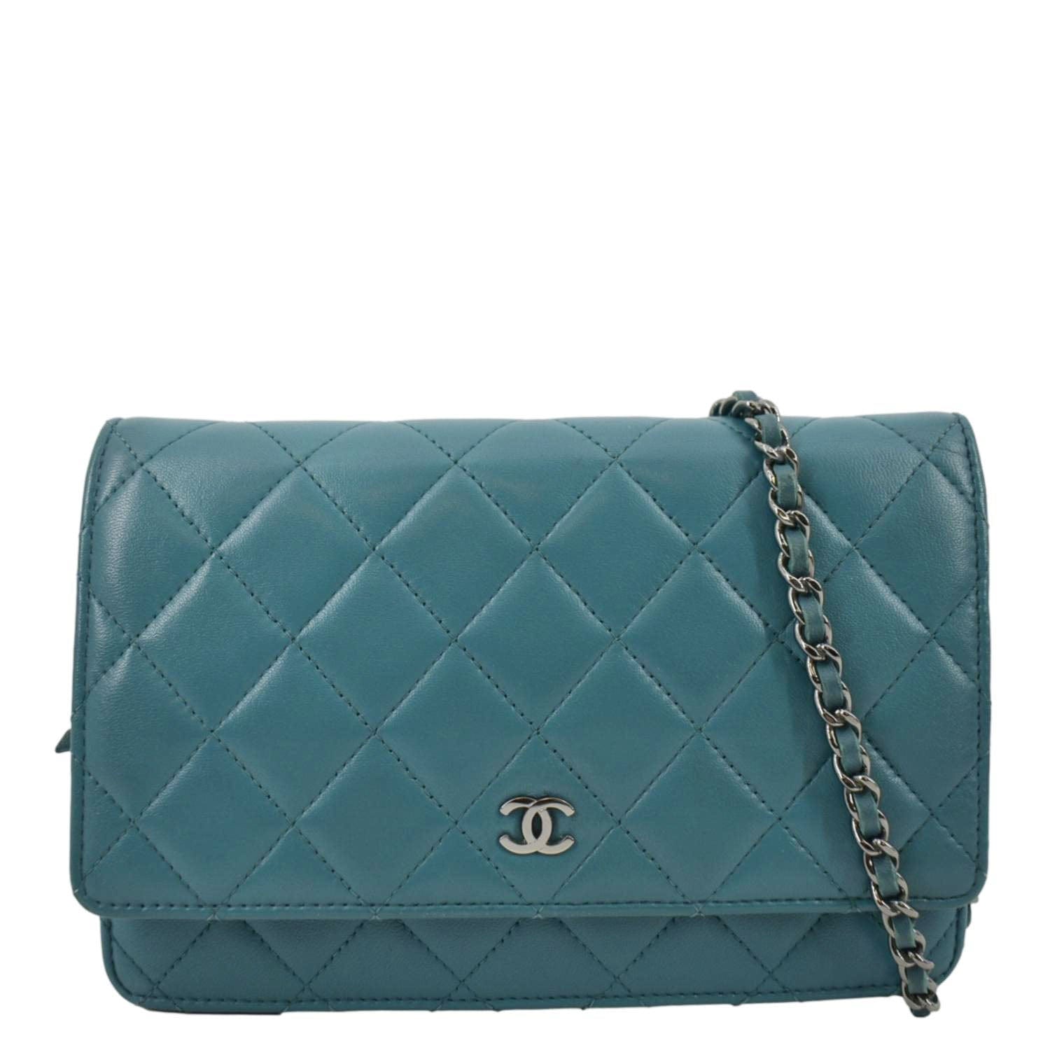 Chanel WOC Quilted Light Leather Blue Wallet Case