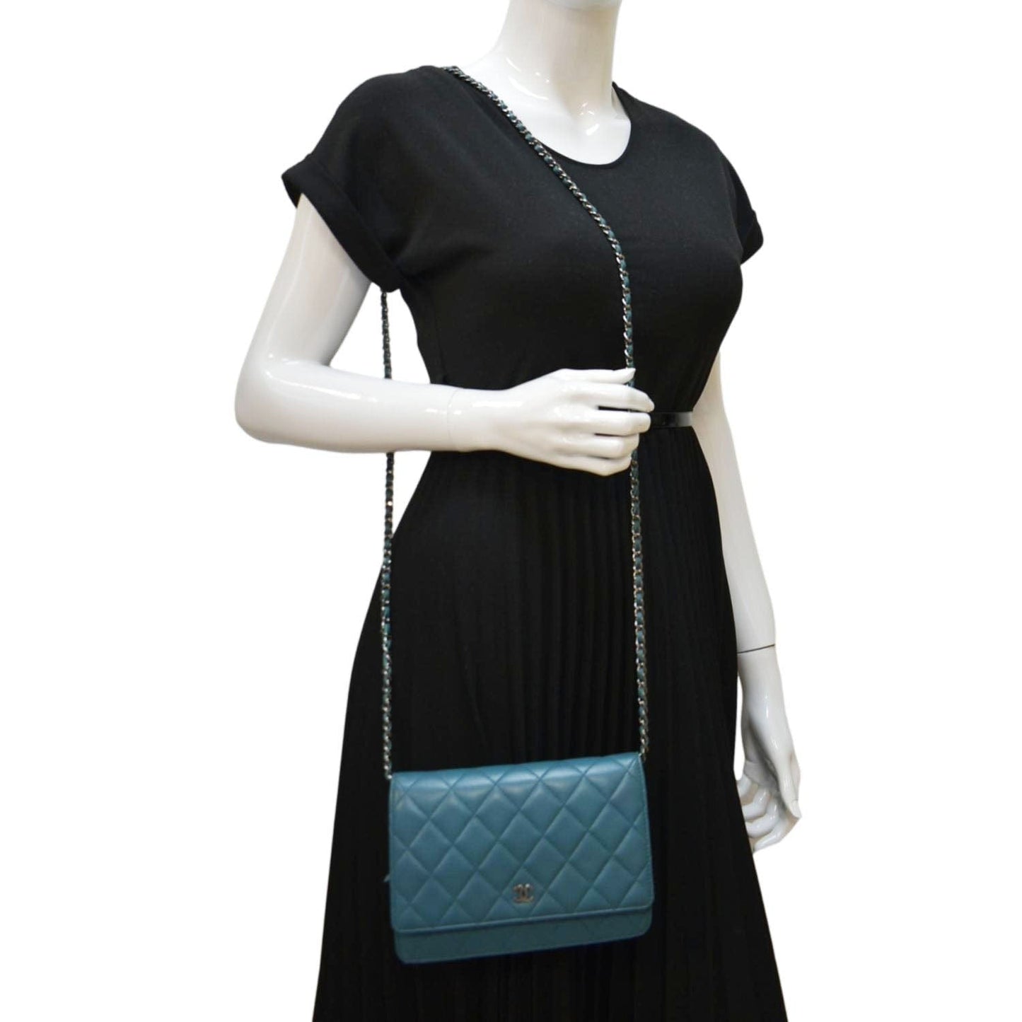 Chanel WOC Quilted Light Leather Blue Wallet Case